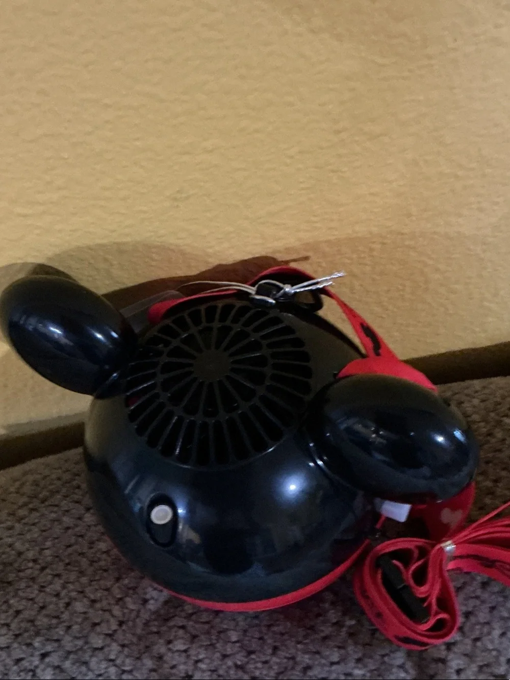 Disney Black Mickey Ear Handheld misting Fan with Red Strap nwt